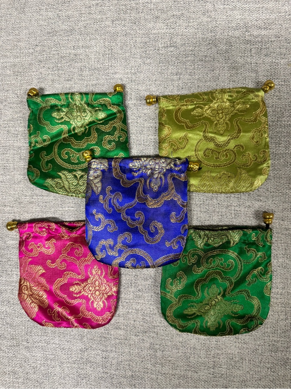 Silk Brocade Coin Pouch - Blue, Green, Pink, Gold